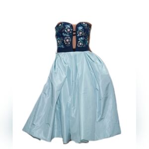 *$6,100 OSCAR DE LA RENTA SKY-BLUE SILK FLORAL BEADED CORSET RUNWAY DRESS US 8